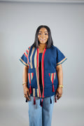 FOLASADE Solid Blue Multi Aso Oke Tassled Kimono Short Jacket