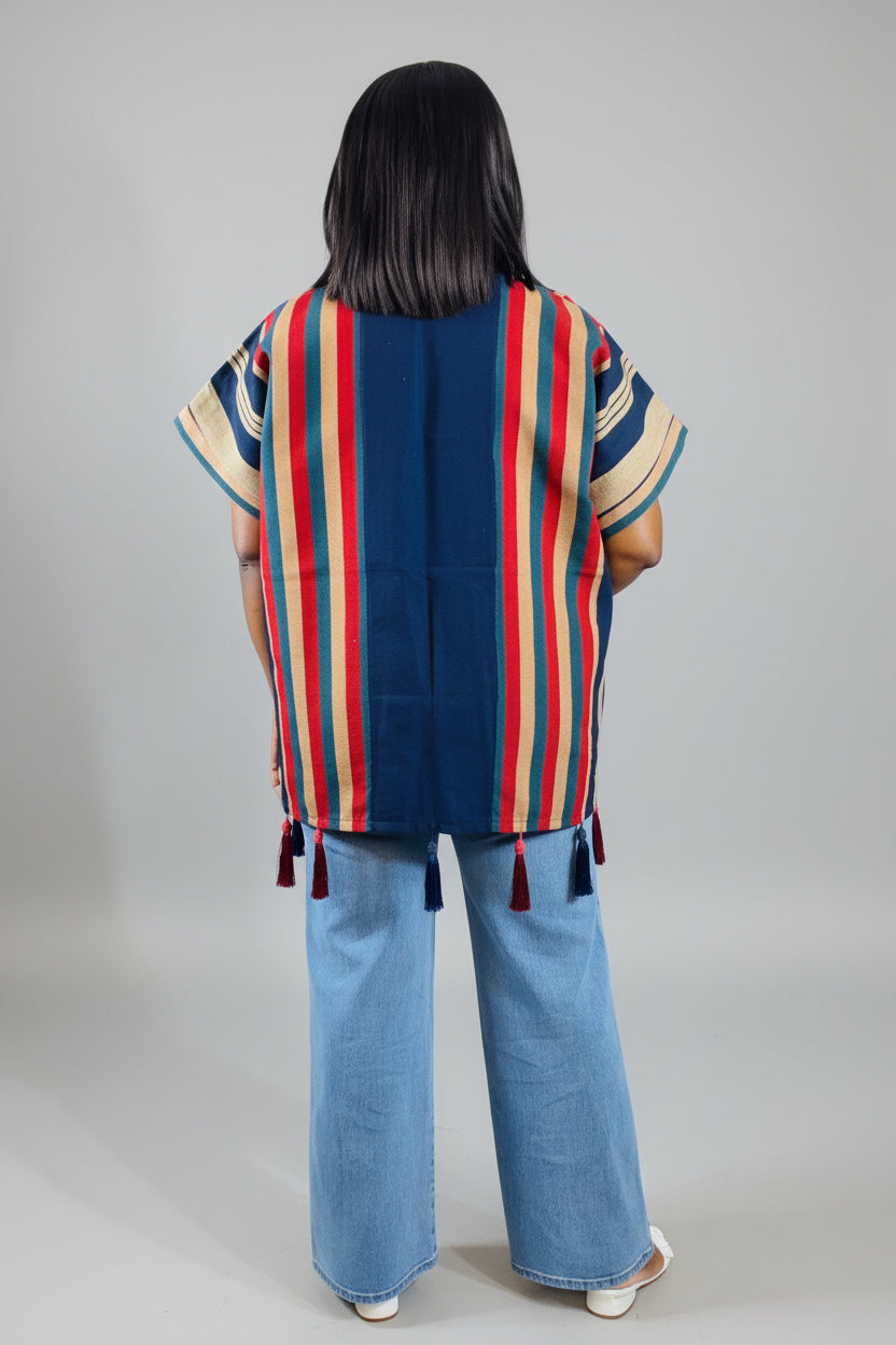 FOLASADE Solid Blue Multi Aso Oke Tassled Kimono Short Jacket