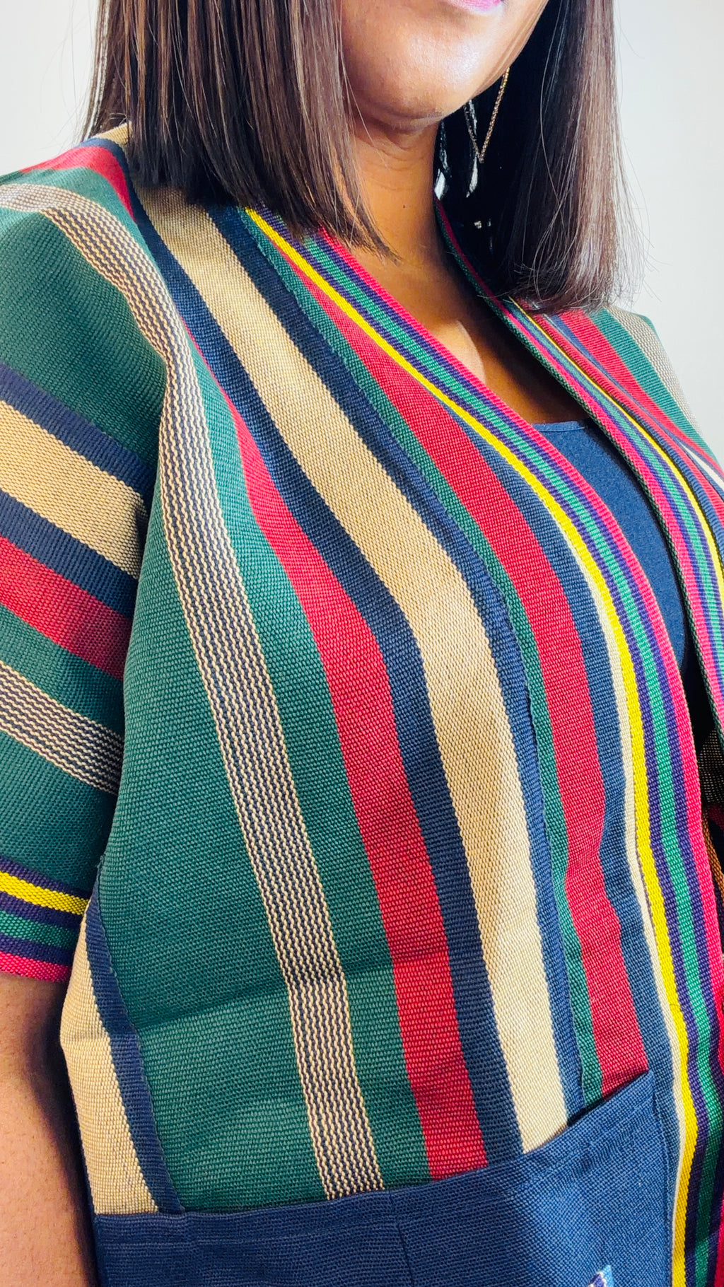 FOLASADE Blue Multi Aso Oke Tassled Kimono Short Jacket