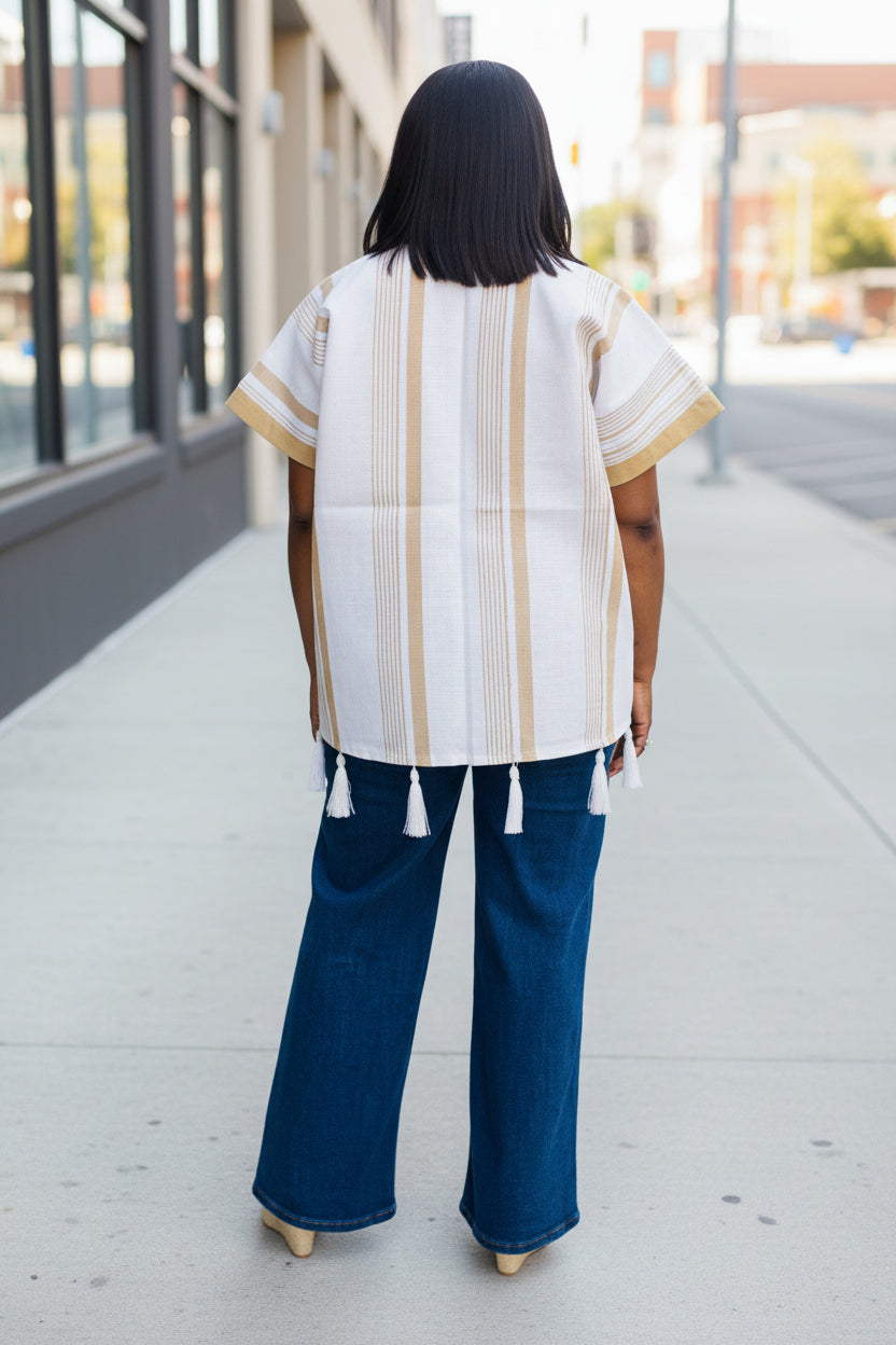 FOLASADE White Multi Aso Oke Tassled Kimono Short Jacket