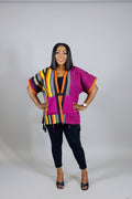 FOLASADE Purple Multi Aso Oke Tassled Kimono Short Jacket