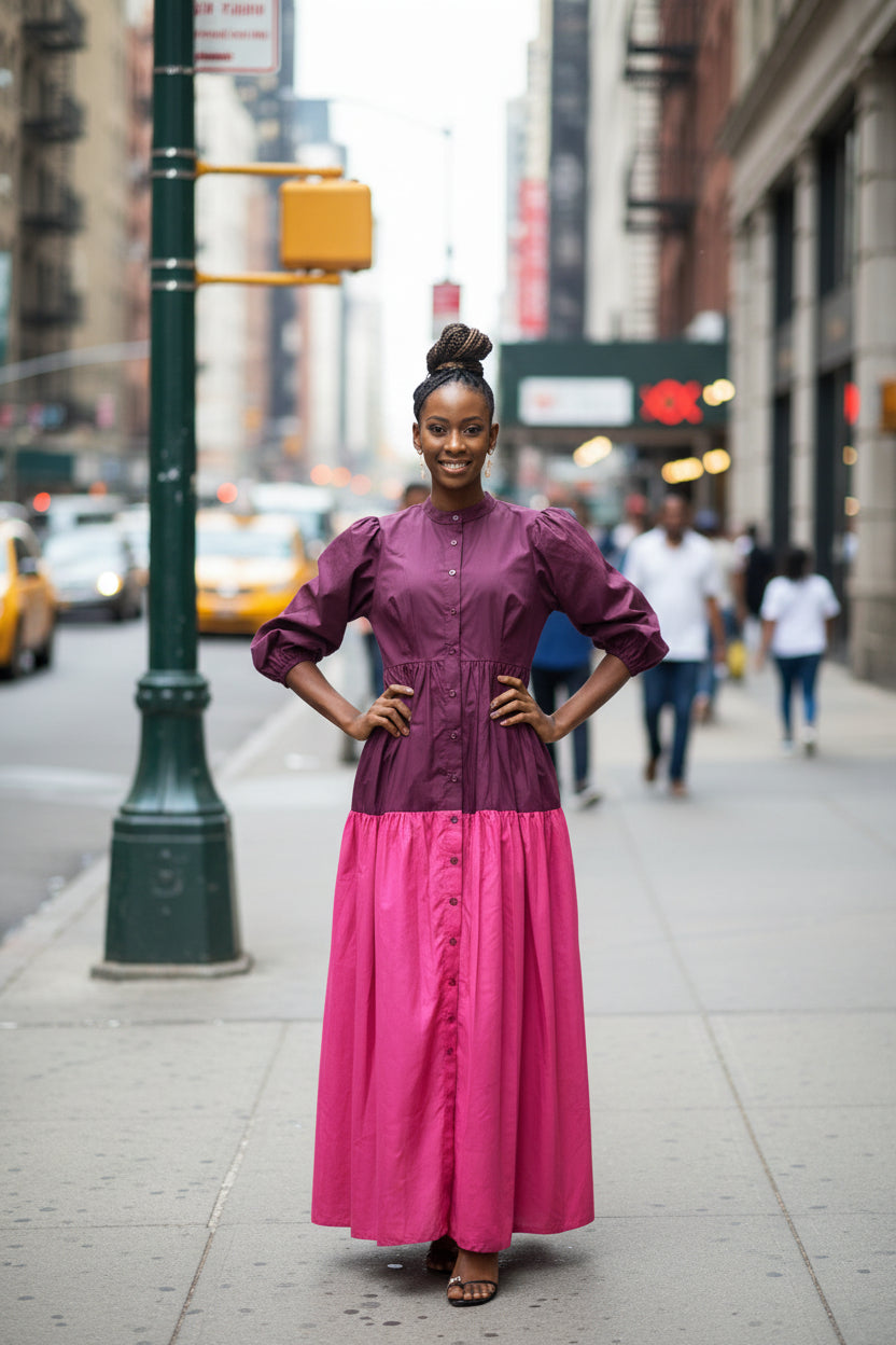 Color-Block Maxi Shirt Dress.
