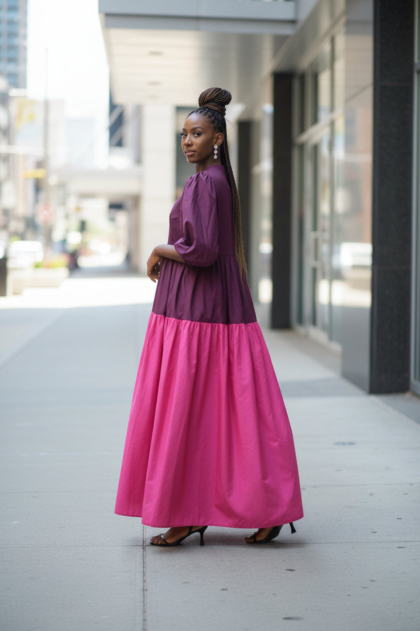 Color-Block Maxi Shirt Dress.