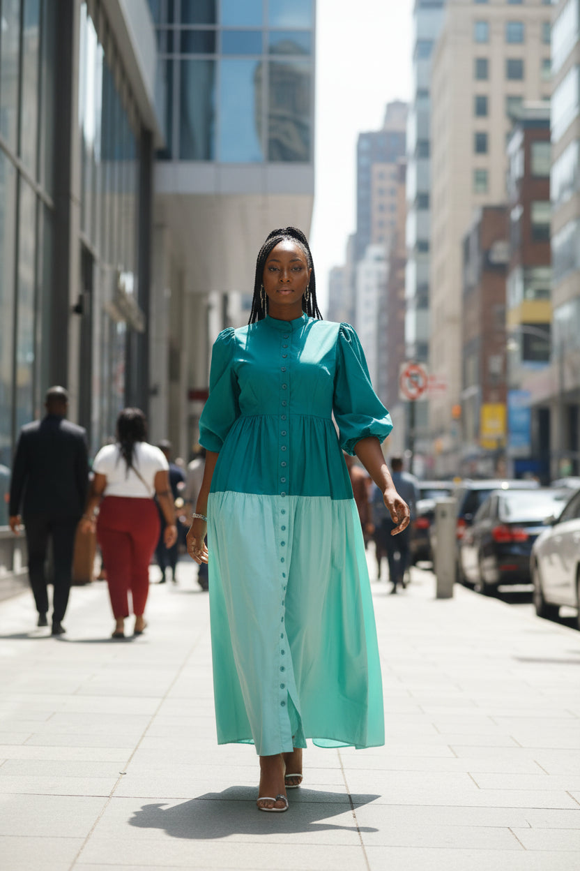 Color-Block Maxi Shirt Dress