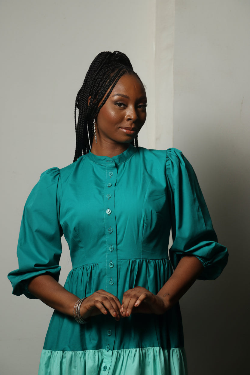 Color-Block Maxi Shirt Dress
