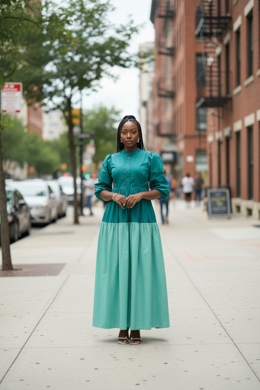 Color-Block Maxi Shirt Dress