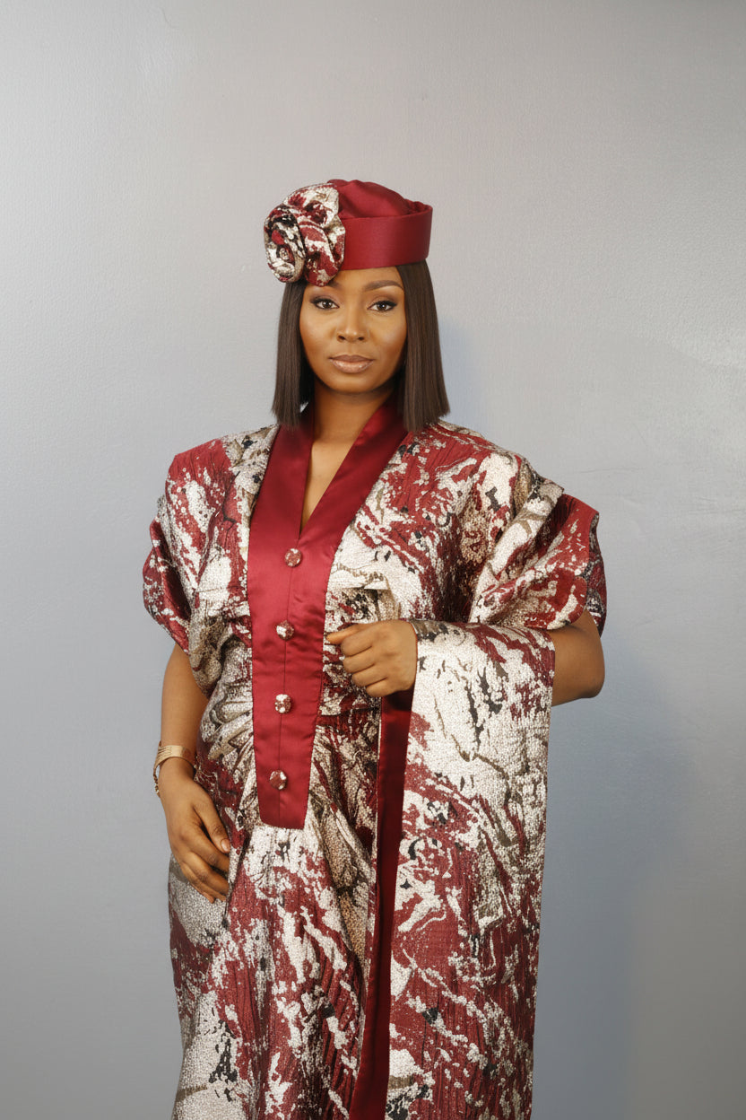 LYDIA 3-Piece Puff-Sleeve Brocade Boubou Dress With Button-Down Mikado Placke (Copy)