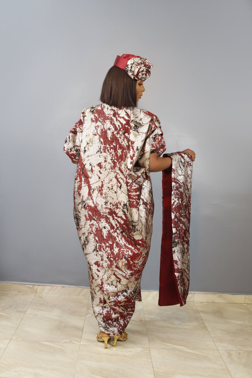 LYDIA 3-Piece Puff-Sleeve Brocade Boubou Dress With Button-Down Mikado Placke (Copy)