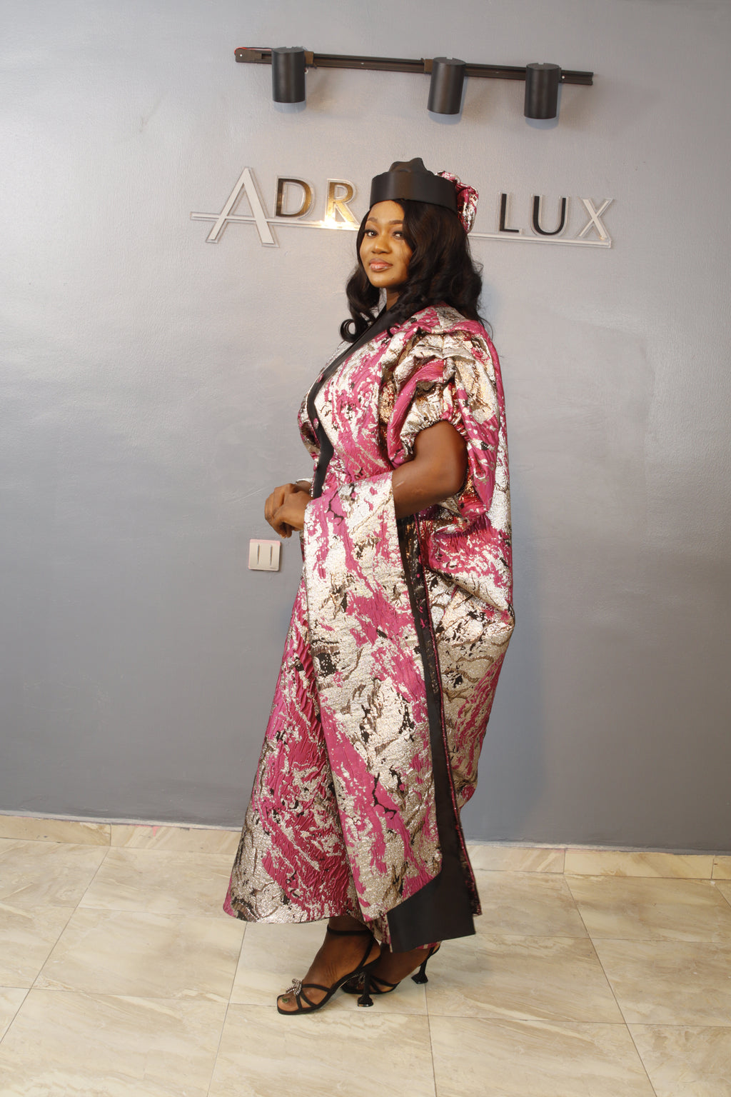 LYDIA 3-Piece Puff-Sleeve Brocade Boubou Dress With Button-Down Mikado Placke (Copy)