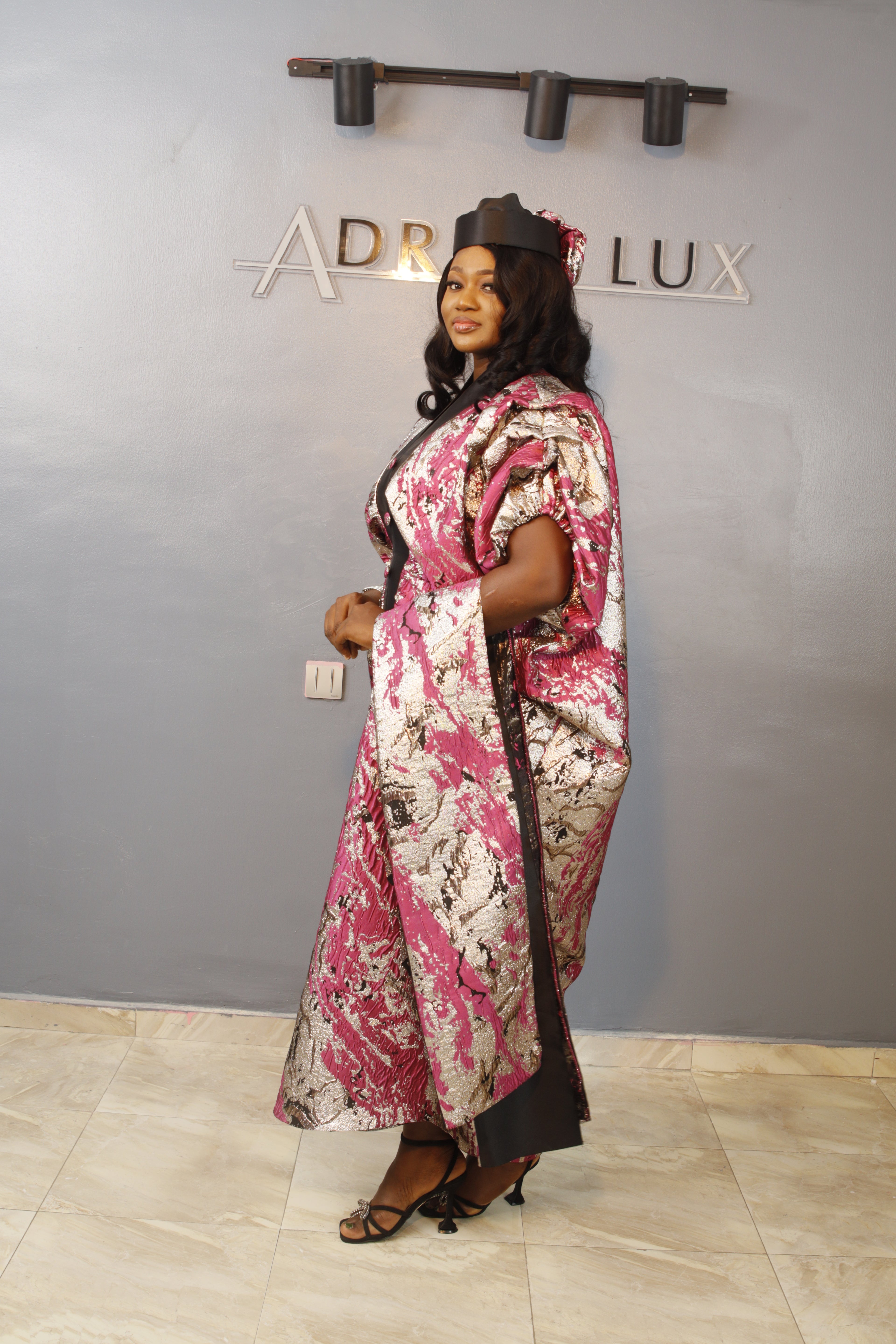 LYDIA 3-Piece Puff-Sleeve Brocade Boubou Dress With Button-Down Mikado Placke (Copy)