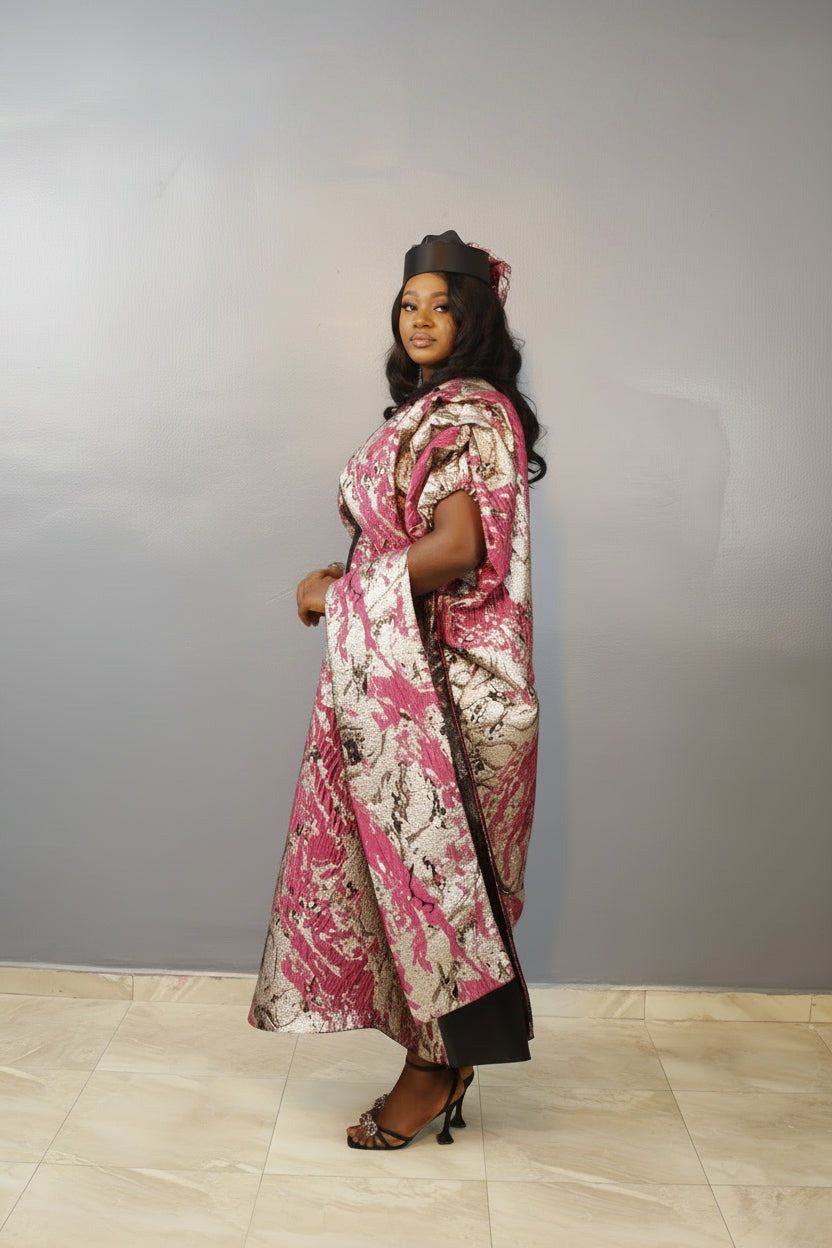 LYDIA 3-Piece Puff-Sleeve Brocade Boubou Dress With Button-Down Mikado Placke (Copy)