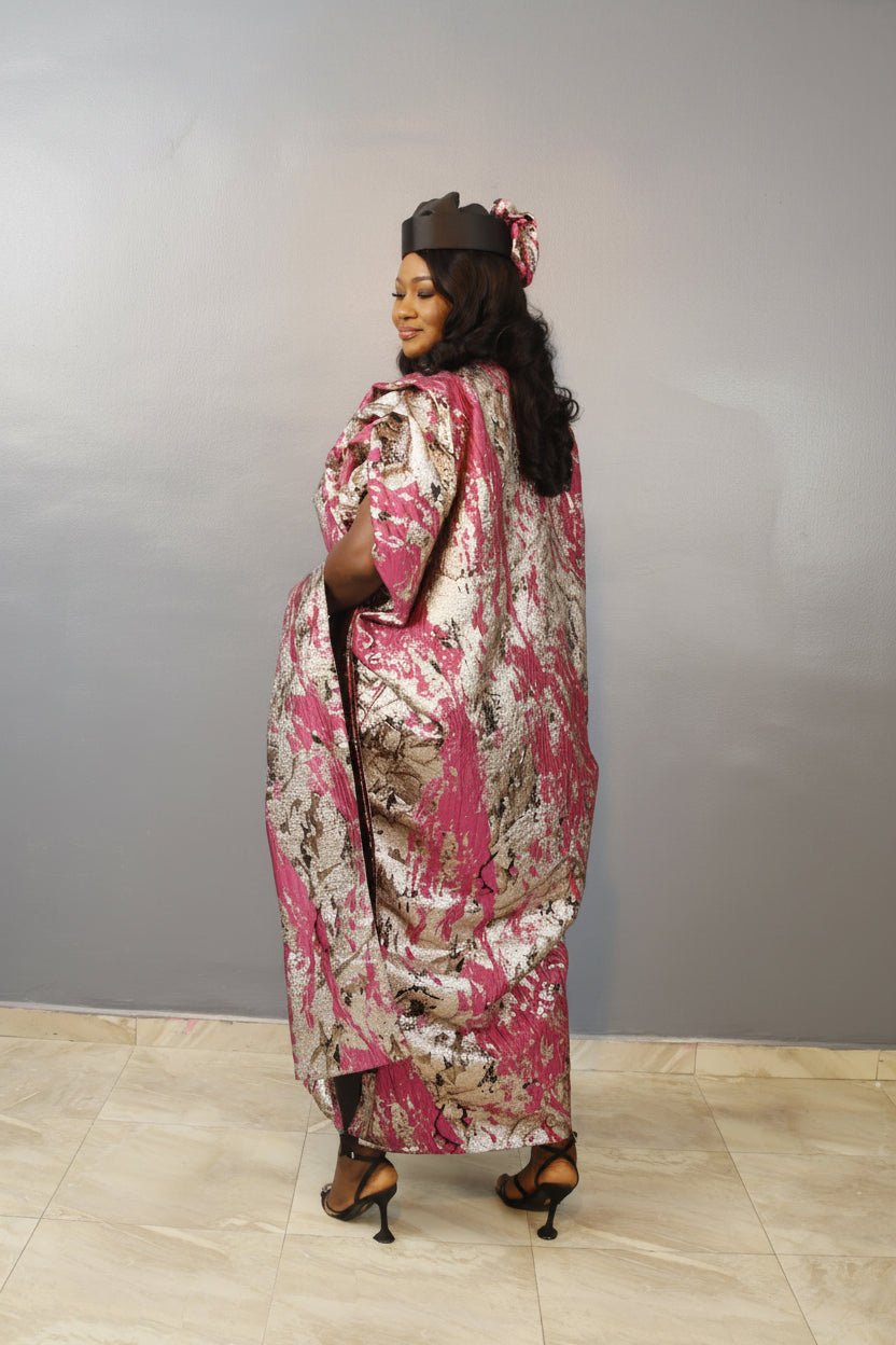 LYDIA 3-Piece Puff-Sleeve Brocade Boubou Dress With Button-Down Mikado Placke (Copy)